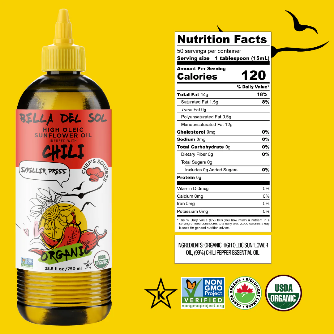 Bella Del Sol Squeezable Organic High Oleic Sunflower Oil Infused with Chili - Image 5