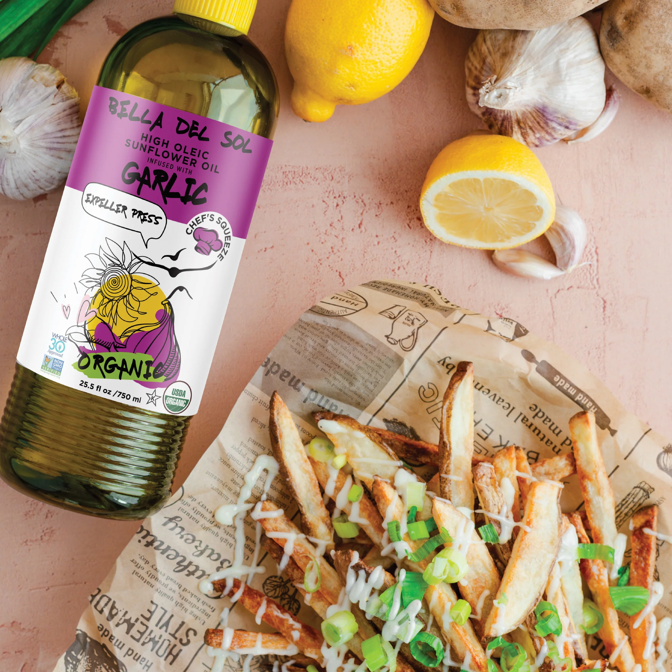 Bella Del Sol Squeezable Organic High Oleic Sunflower Oil Infused with Garlic - Image 3